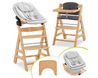 Hochstuhl Alpha Move Natur Newborn Set Eco - Natur, Holz Babystuhl ab Geburt mit Neugeborenensufsatz, Sitzkissen, Essbrett by Hauck – product photo 1 of 3