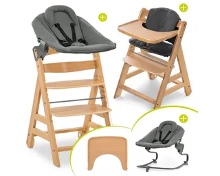 Hochstuhl Alpha Move Natur Newborn Set, Holz Babystuhl ab Geburt mit Neugeborenenaufsatz, Sitzkissen, Essbrett by Hauck – product photo 1 of 5