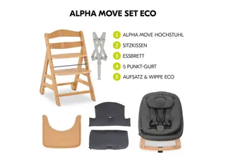 Hochstuhl Alpha Move Newborn Set Eco - Deep Grey - Natur, Holz Babystuhl ab Geburt mit Neugeborenensufsatz, Sitzkissen, Essbrett van Hauck – productfoto 2 van 5