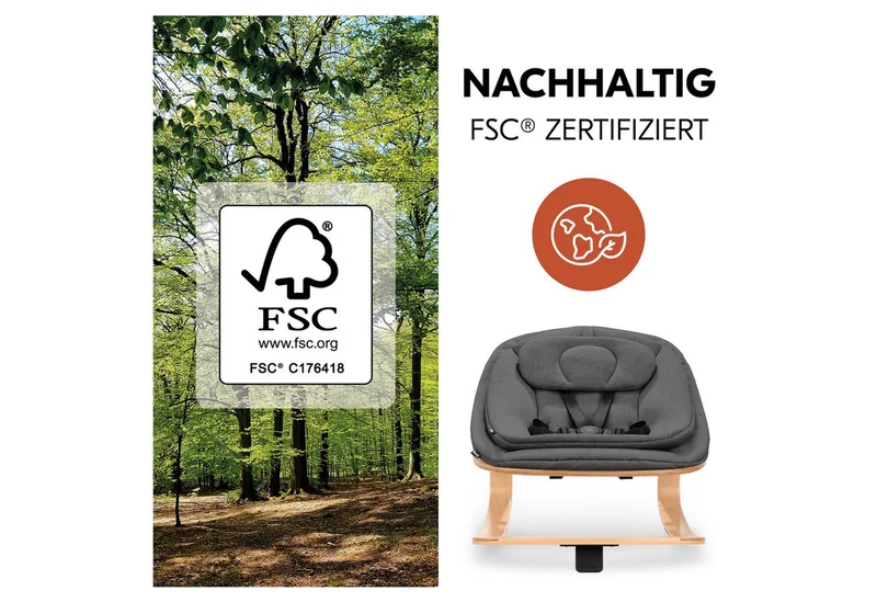 Hochstuhl Alpha Move Newborn Set Eco - Deep Grey - Natur, Holz Babystuhl ab Geburt mit Neugeborenensufsatz, Sitzkissen, Essbrett van Hauck – productfoto 3 van 5