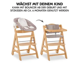 Hochstuhl Alpha Move Newborn Set - Natur, Holz Babystuhl ab Geburt mit Neugeborenenaufsatz, Sitzkissen, Essbrett von Hauck – Produktfoto 3 von 5