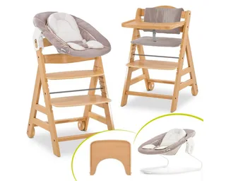 Hochstuhl Alpha Move Newborn Set - Natur, Holz Babystuhl ab Geburt mit Neugeborenenaufsatz, Sitzkissen, Essbrett von Hauck – Produktfoto 1 von 5