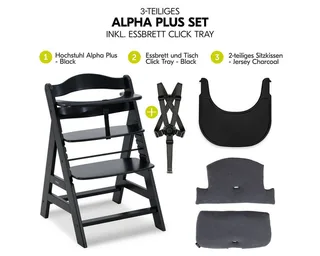 Hochstuhl Alpha Plus Black, Mitwachsender Kinderhochstuhl mit Essbrett Click Tray & Sitzkissen von Hauck in Schwarz – Produktfoto 2 von 5