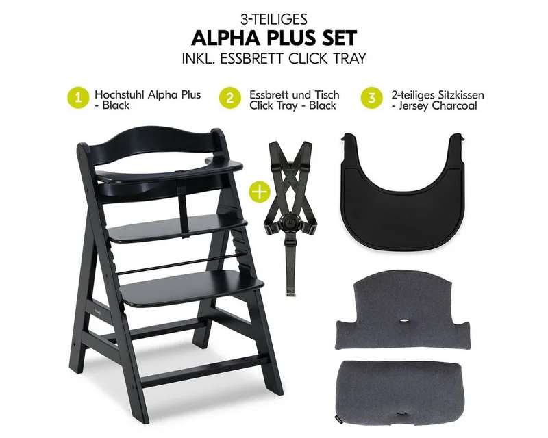 Hochstuhl Alpha Plus Black, Mitwachsender Kinderhochstuhl mit Essbrett Click Tray & Sitzkissen von Hauck in Schwarz – Produktfoto 2 von 5