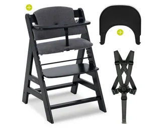 Hochstuhl Alpha Plus Black, Mitwachsender Kinderhochstuhl mit Essbrett Click Tray & Sitzkissen von Hauck in Schwarz – Produktfoto 1 von 5