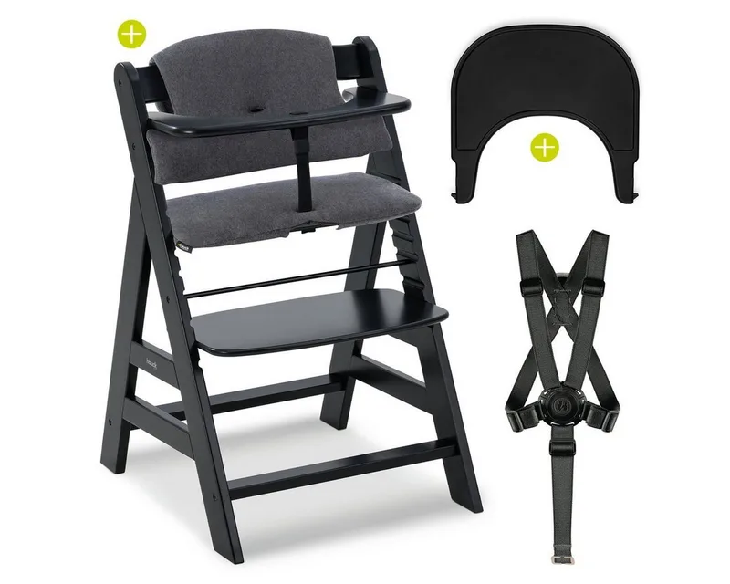 Hochstuhl Alpha Plus Black, Mitwachsender Kinderhochstuhl mit Essbrett Click Tray & Sitzkissen de Hauck en Schwarz – photo produit