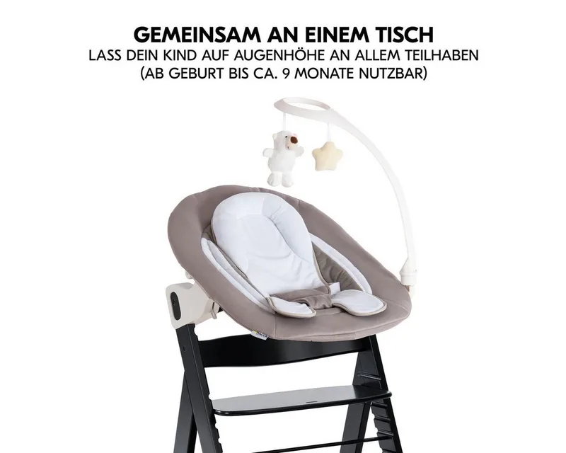 Hochstuhl Alpha Plus Black Newborn Set Deluxe, Holz Babystuhl ab Geburt inkl. Aufsatz für Neugeborene & Sitzauflage von Hauck in Schwarz – Produktfoto 4 von 5