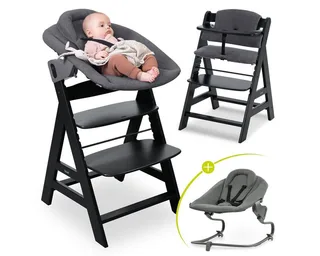 Hochstuhl Alpha Plus Black Newborn Set Premium, Holz Babystuhl ab Geburt inkl. Aufsatz für Neugeborene & Sitzauflage by Hauck in Black – product photo 1 of 5