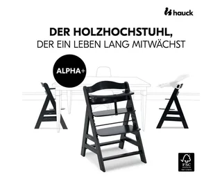 Hochstuhl Alpha Plus Black Newborn Set - Stretch Beige (Set), Holz Babystuhl ab Geburt inkl. Aufsatz für Neugeborene & Sitzauflage von Hauck in Schwarz – Produktfoto 3 von 5