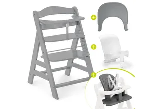 Hochstuhl Alpha Plus Grey, Holz Baby Kinderhochstuhl mit Tablett Click Tray, Baby-Sitz & Sitzpad von Hauck in Grau – Produktfoto 1 von 4