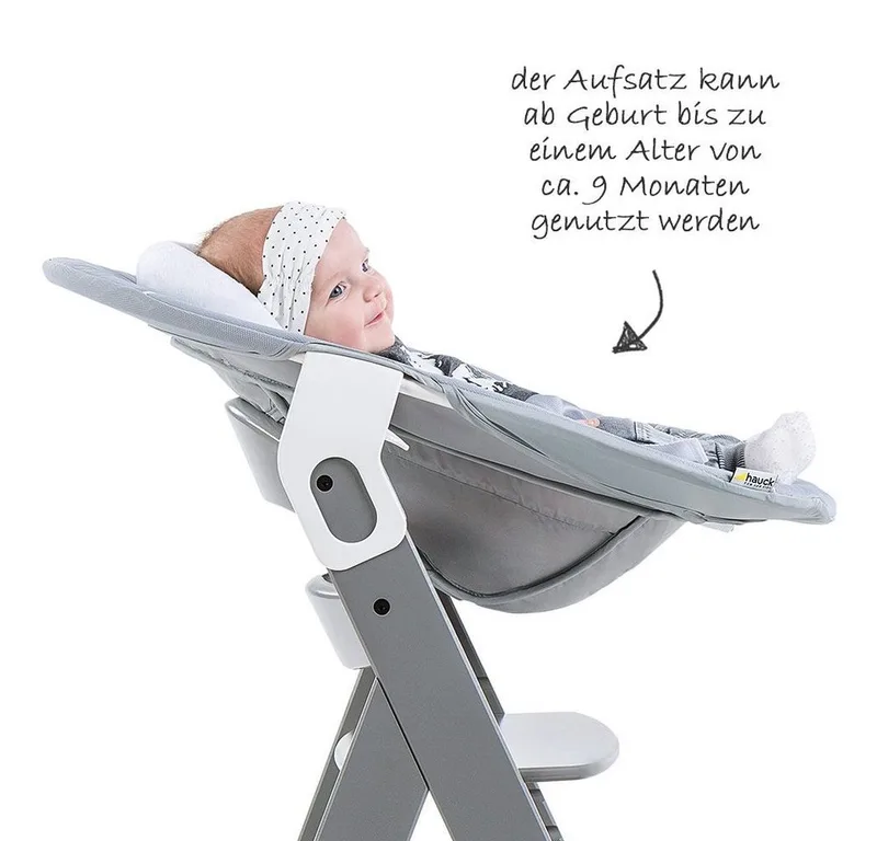 Hochstuhl Alpha Plus Grey - Newborn Set (Set, 4 St), Holz Babystuhl ab Geburt mit Aufsatz für Neugeborene höhenverstellbar von Hauck in Grau – Produktfoto 3 von 3