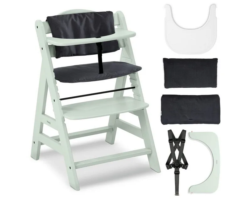Hochstuhl Alpha Plus Mint - Charcoal, Mitwachsender Kinderhochstuhl mit Essbrett Click Tray & Sitzkissen van Hauck in Grün – productfoto