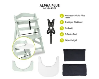 Hochstuhl Alpha Plus Mint - Charcoal, Mitwachsender Kinderhochstuhl mit Essbrett Click Tray & Sitzkissen von Hauck in Grün – Produktfoto 2 von 3