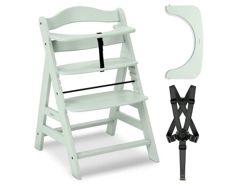 Hochstuhl Alpha Plus - Mint, Mitwachsender Holz Babystuhl Kinderhochstuhl mit Gurt FSC zertifiziert de Hauck en Grün – photo produit