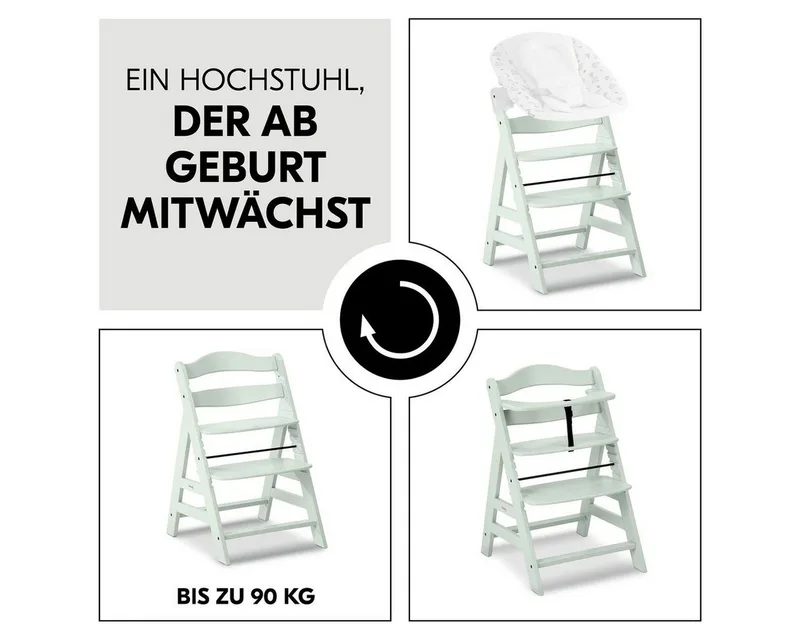 Hochstuhl Alpha Plus - Mint, Mitwachsender Holz Babystuhl Kinderhochstuhl mit Gurt FSC zertifiziert by Hauck in Green – product photo 5 of 5