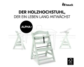 Hochstuhl Alpha Plus - Mint, Mitwachsender Holz Babystuhl Kinderhochstuhl mit Gurt FSC zertifiziert by Hauck in Green – product photo 2 of 5