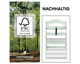 Hochstuhl Alpha Plus - Mint, Mitwachsender Holz Babystuhl Kinderhochstuhl mit Gurt FSC zertifiziert by Hauck in Green – product photo 3 of 5