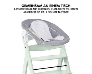 Hochstuhl Alpha Plus Mint - Newborn Set, Holz Babyhochstuhl ab Geburt inkl. Neugeborenenaufsatz & Sitzauflage by Hauck in Green – product photo 4 of 5