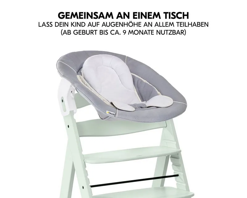 Hochstuhl Alpha Plus Mint - Newborn Set, Holz Babyhochstuhl ab Geburt inkl. Neugeborenenaufsatz & Sitzauflage by Hauck in Green – product photo 4 of 5