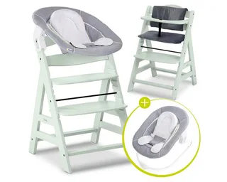 Hochstuhl Alpha Plus Mint - Newborn Set, Holz Babyhochstuhl ab Geburt inkl. Neugeborenenaufsatz & Sitzauflage by Hauck in Green – product photo 1 of 5