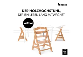 Hochstuhl Alpha Plus, Mitwachsender Holz Kinderhochstuhl mit Gurt, Schutzbügel & Sitzauflage by Hauck in Beige – product photo 2 of 5