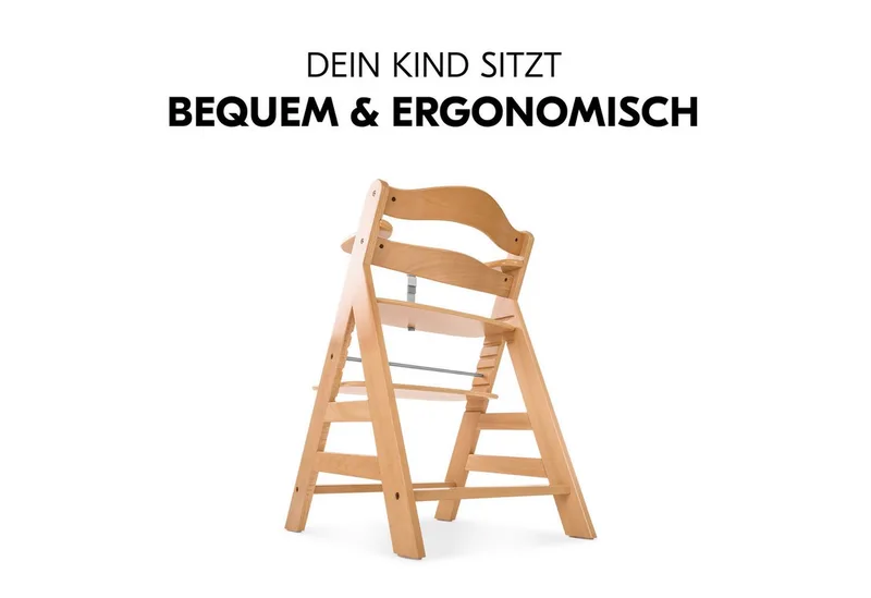 Hochstuhl Alpha Plus, Mitwachsender Holz Kinderhochstuhl mit Gurt, Schutzbügel & Sitzauflage by Hauck in Beige – product photo 4 of 5
