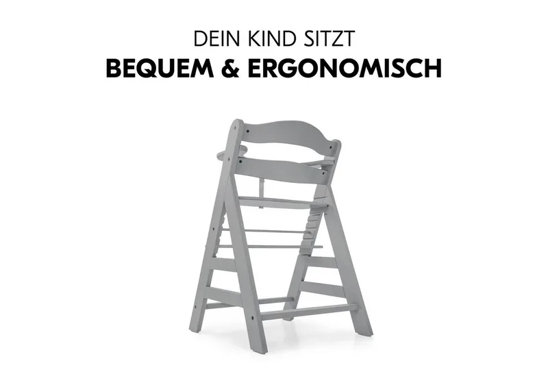 Hochstuhl Alpha Plus, Mitwachsender Holz Kinderhochstuhl verstellbar mit Sitzauflage & Gurt by Hauck in Grey – product photo 5 of 5