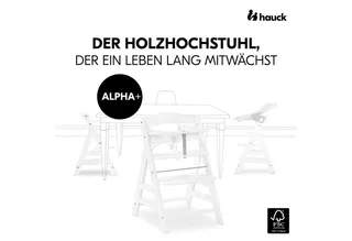 Hochstuhl Alpha Plus, Mitwachsender Holz Kinderhochstuhl verstellbar mit Sitzauflage & Gurt by Hauck in Grey – product photo 3 of 5