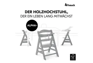 Hochstuhl Alpha Plus, Mitwachsender Holz Kinderhochstuhl verstellbar mit Sitzauflage & Gurt by Hauck in Grey – product photo 3 of 5