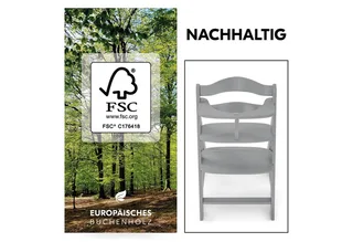 Hochstuhl Alpha Plus, Mitwachsender Holz Kinderhochstuhl verstellbar mit Sitzauflage & Gurt by Hauck in Grey – product photo 4 of 5