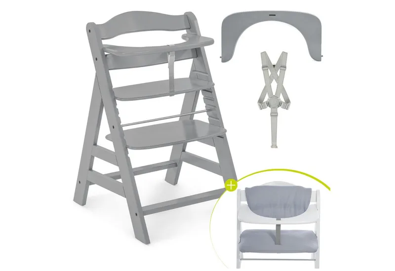 Hochstuhl Alpha Plus, Mitwachsender Holz Kinderhochstuhl verstellbar mit Sitzauflage & Gurt van Hauck in Grau – productfoto