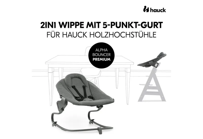 Hochstuhl Alpha Plus Natur Newborn Set Premium Dark Grey, Babystuhl ab Geburt, Aufsatz für Neugeborene, Essbrett, Sitzauflage von Hauck in Beige – Produktfoto 3 von 5