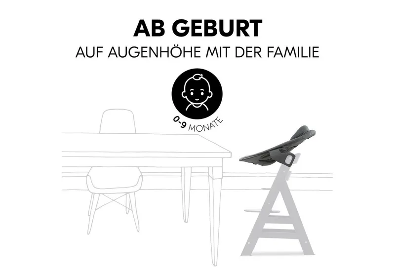 Hochstuhl Alpha Plus Natur Newborn Set Premium Dark Grey, Babystuhl ab Geburt, Aufsatz für Neugeborene, Essbrett, Sitzauflage von Hauck in Beige – Produktfoto 4 von 5