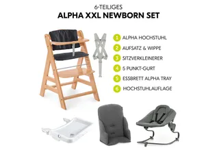 Hochstuhl Alpha Plus Natur Newborn Set Premium Dark Grey, Babystuhl ab Geburt, Aufsatz für Neugeborene, Essbrett, Sitzauflage von Hauck in Beige – Produktfoto 2 von 5