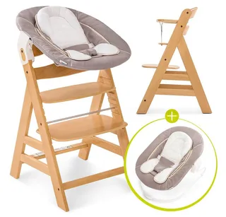 Hochstuhl Alpha Plus Natur - Newborn Set (Set, 4 St), Holz Babystuhl ab Geburt mit Aufsatz für Neugeborene höhenverstellbar von Hauck in Beige – Produktfoto 1 von 4