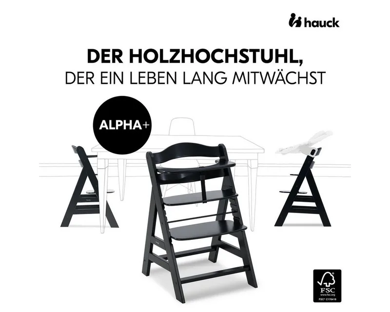 Hochstuhl Alpha Plus Newborn Set - Black, Holz Babyhochstuhl ab Geburt inkl. Neugeborenen Aufsatz & Sitzpolster von Hauck in Schwarz – Produktfoto 3 von 3