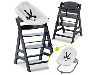 Hochstuhl Alpha Plus Newborn Set - Black, Holz Babyhochstuhl ab Geburt inkl. Neugeborenen Aufsatz & Sitzpolster von Hauck in Schwarz – Produktfoto 1 von 3
