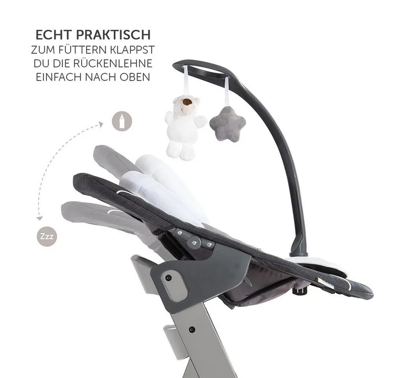 Hochstuhl Alpha Plus - Newborn Set Deluxe (Set, 4 St), Holz Babyhochstuhl ab Geburt inkl. Neugeborenenaufsatz & Sitzauflage von Hauck in Grau – Produktfoto 3 von 5