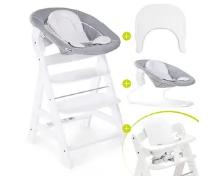 Hochstuhl Alpha Plus Newborn Set - White, Holz Babystuhl ab Geburt mit Neugeborenenaufsatz, Essbrett & Baby Seat by Hauck in White – product photo 1 of 4