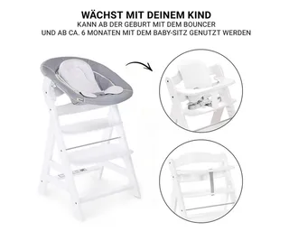 Hochstuhl Alpha Plus Newborn Set - White, Holz Babystuhl ab Geburt mit Neugeborenenaufsatz, Essbrett & Baby Seat by Hauck in White – product photo 3 of 4