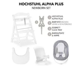 Hochstuhl Alpha Plus Newborn Set - White, Holz Babystuhl ab Geburt mit Neugeborenenaufsatz, Essbrett & Baby Seat by Hauck in White – product photo 2 of 4