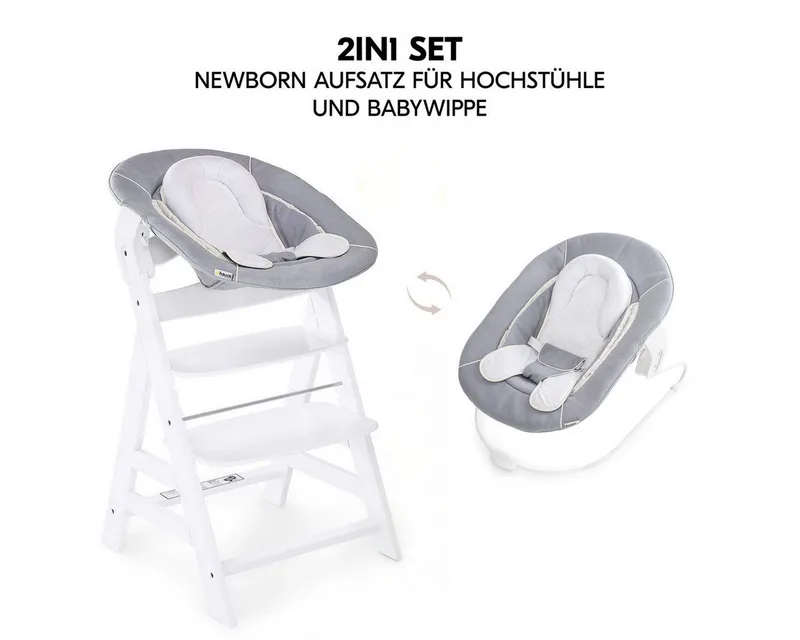 Hochstuhl Alpha Plus Newborn Set - White, Holz Babystuhl ab Geburt mit Neugeborenenaufsatz, Essbrett & Baby Seat by Hauck in White – product photo 4 of 4