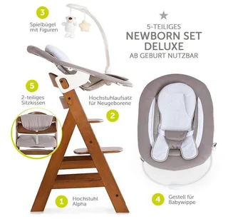 Hochstuhl Alpha Plus Walnut Newborn Set Deluxe (Set, 4 St), Holz Babyhochstuhl ab Geburt inkl. Neugeborenenaufsatz & Sitzauflage by Hauck in Brown – product photo 2 of 3