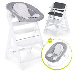 Hochstuhl Alpha Plus White - Newborn Set (Set, 4 St), Holz Babyhochstuhl ab Geburt inkl. Neugeborenenaufsatz & Sitzauflage by Hauck in White – product photo 1 of 2