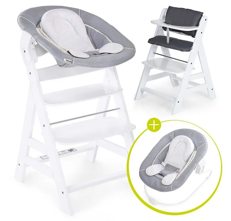 Hochstuhl Alpha Plus White - Newborn Set (Set, 4 St), Holz Babyhochstuhl ab Geburt inkl. Neugeborenenaufsatz & Sitzauflage de Hauck en Weiß – photo produit