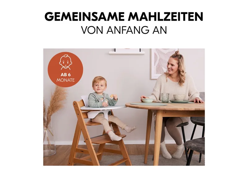 Hochstuhl Beta Plus - Dark Grey, Holz Kinderhochstuhl mit Baby-Sitz, Essbrett, Sitzauflage & Rollen von Hauck in Grau – Produktfoto 2 von 4