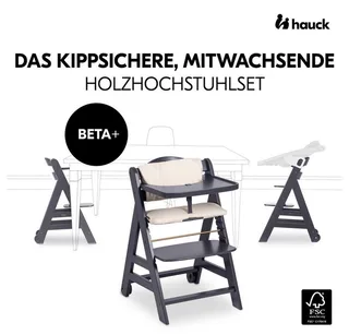 Hochstuhl Beta Plus Dark Grey - Newborn Set, Babystuhl ab Geburt inkl. Aufsatz für Neugeborene, Tisch, Sitzauflage by Hauck in Beige – product photo 3 of 5