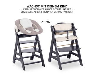Hochstuhl Beta Plus Dark Grey - Newborn Set, Babystuhl ab Geburt inkl. Aufsatz für Neugeborene, Tisch, Sitzauflage by Hauck in Grey – product photo 3 of 4