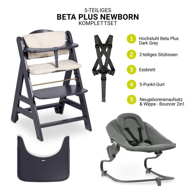 Hochstuhl Beta Plus Dark Grey - Newborn Set, Babystuhl ab Geburt inkl. Aufsatz für Neugeborene, Tisch, Sitzauflage by Hauck in Beige – product photo 2 of 5