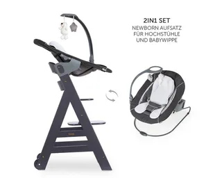 Hochstuhl Beta Plus Dark Grey - Newborn Set Deluxe, Holz Babystuhl ab Geburt mit Neugeborenenaufsatz, Sitzkissen, Essbrett by Hauck in Grey – product photo 5 of 5